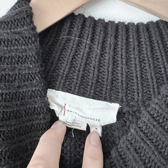 Anthropologie Hearts Mock Neck 3/4 Sleeve Knit Pullover Sweater Black Medium - Picture 7 of 8